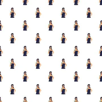 Repeating pattern of a woman in sunglasses holding a cocktail Stock Illustration