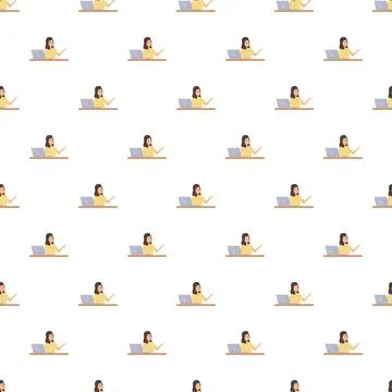 Repeating pattern of woman using laptop for online education 库存插图
