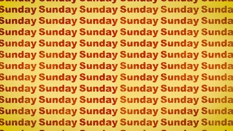Repeating Pattern of the Word Sunday in Bold Red on Yellow Background Stock Footage 303186586