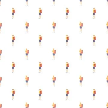 Repeating pattern of a young boy holding a red gift box Stockillustratie