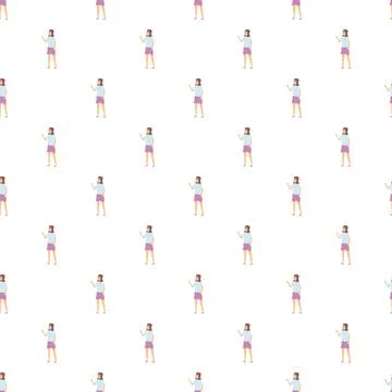 Repeating pattern of young cartoon woman pointing Stock Illustration