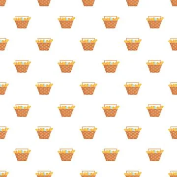 Repeating picnic basket pattern with bread and fruit Stock Illustration