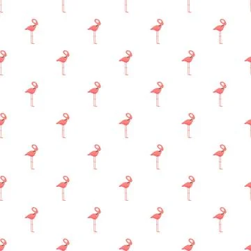 Repeating pink flamingo bird pattern on white background Illustrazione stock