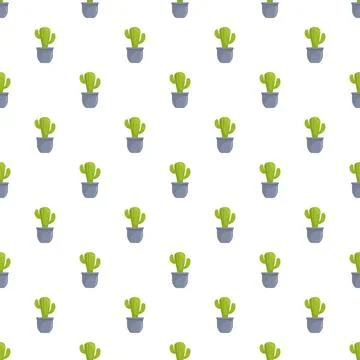 Repeating potted cactus pattern on white background Stock Illustration