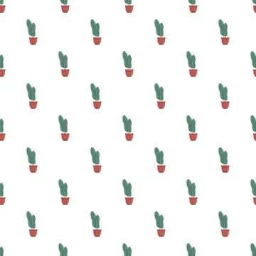Repeating potted plant pattern displaying green leaves and a flat design Stock Illustration