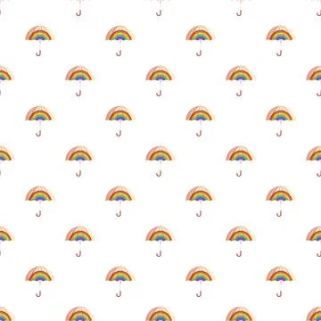 Repeating rainbow umbrella pattern creating a seamless background Stockillustratie