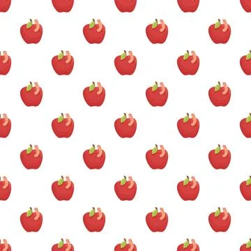 Repeating red apples with worms seamless pattern Illustrazione stock