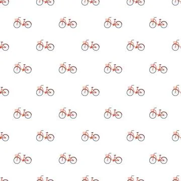 Repeating red city bikes pattern on white background Stock Illustration