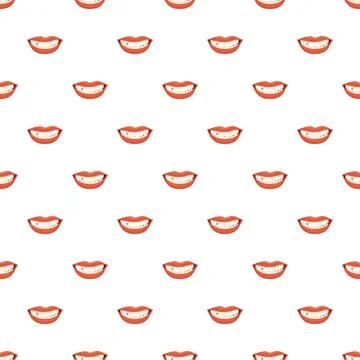 Repeating red lips smile with dental jewel pattern Stock Illustration