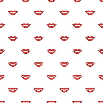 Repeating red lips smile pattern on white background 스톡 일러스트