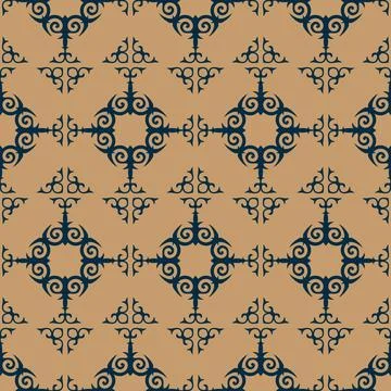 Repeating, seamless pattern featuring dark blue, intricate, tribal-style motifs  Stock Illustration