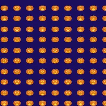 Repeating seamless pattern of pumpkins on blue background. Stock Illustration