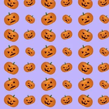 Repeating seamless pattern of pumpkins with different faces. Stock Illustration
