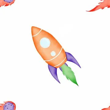 Repeating seamless pattern rocket, planets, meteorite, comet. cute baby pattern 스톡 일러스트