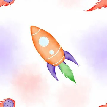 Repeating seamless pattern rocket, planets, meteorite, comet. cute baby pattern 스톡 일러스트