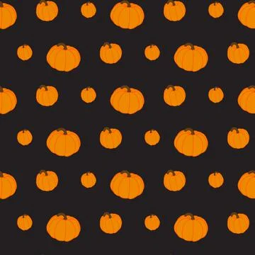 Repeating seamless pattern with yellow pumpkin on a black background. Festiv Stock Illustration