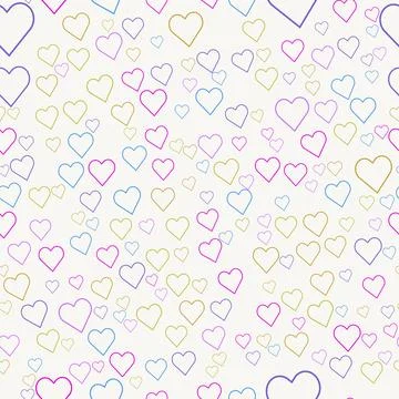 Repeating seamless texture with multicolored doodle heart outlines Иллюстрация
