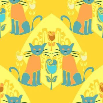 Repeating seamless vector repeating of cats in a formal symmetrical arrangeme Stock Illustration