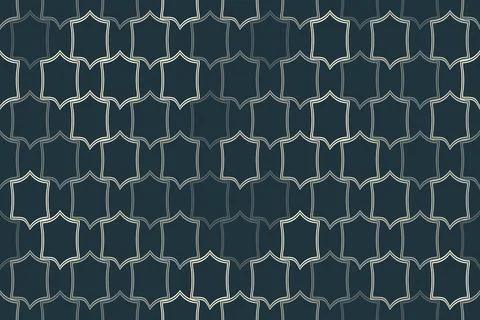 Repeating shield-like frames outlined in ivory and muted gray form a sophis.. Stock Illustration