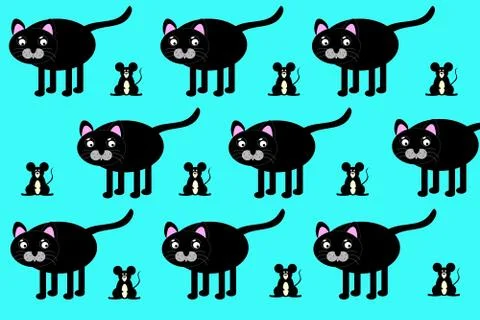Repeating silhouettes of cat and mouse Stock-Illustration