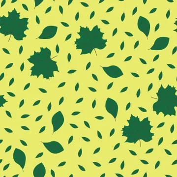  Repeating small  green leaves. Yellow background. Stock Illustration
