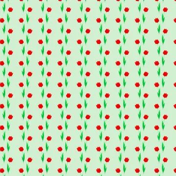  Repeating small  tulips. Green background. Stock Illustration