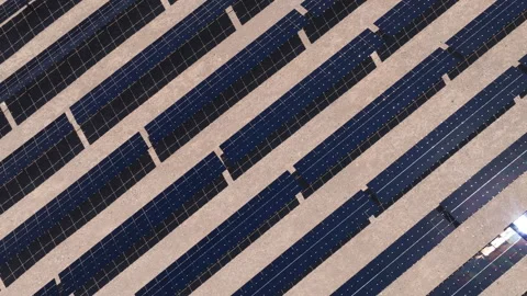 Repeating Solar Pattern in Modern Renewable Energy Farm from Overhead View Stock Footage 312905377