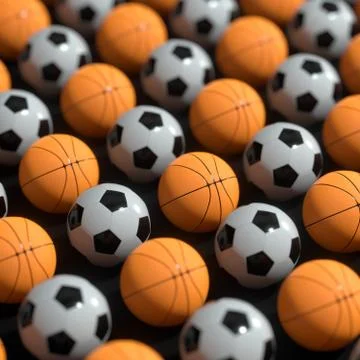 Repeating sports ball pattern with black background, 3d rendering. イラスト素材