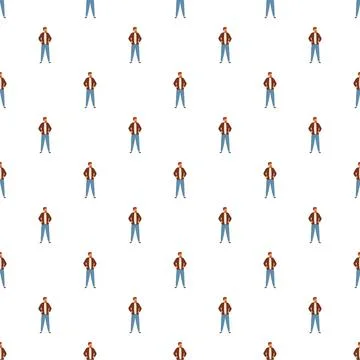 Repeating standing man cartoon character pattern on white 스톡 일러스트