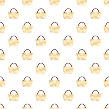 Repeating straw beach bag seamless pattern 库存插图