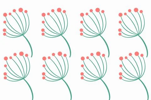 Repeating stylized floral pattern with coral accents on white background desi Illustrazione stock