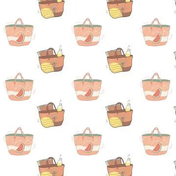 Repeating summer pattern, combination of beach tote bags, showcasing design Stockillustratie