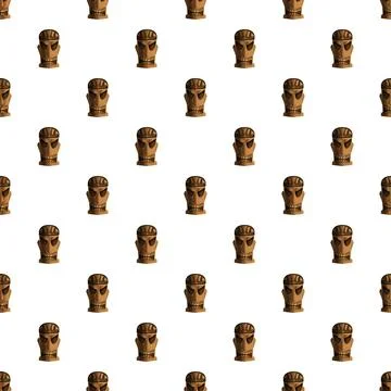 Repeating tiki mask pattern with tribal design Stock Illustration