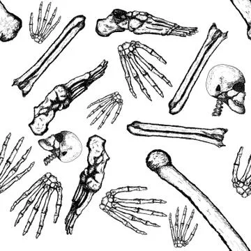 Repeating tile pattern skeleton body parts Stock Illustration