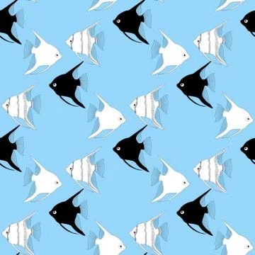 Repeating vector  pattern with aquarium fish angelfish 스톡 일러스트