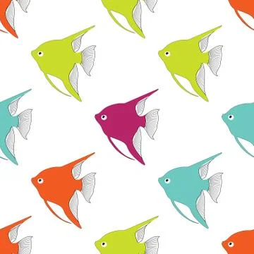Repeating vector  pattern with aquarium fish angelfish Stock Illustration