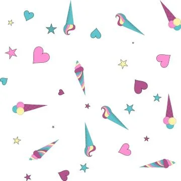 Repeating vector  pattern with cute ice cream horns 스톡 일러스트