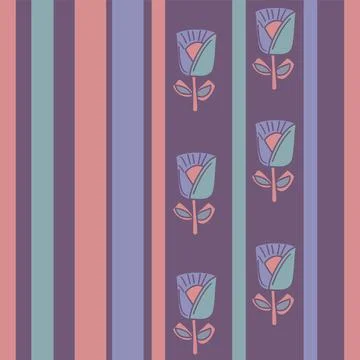 Repeating Vector Pattern With Stripes And Flowers In Purple, Pink And Green Stock Illustration