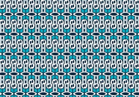 Repeating vector pattern with teal, stripes, symmetrical, abstract design Stock Illustration