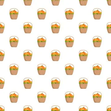 Repeating wicker baskets with orange flowers seamless pattern Illustrazione stock