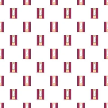 Repeating window pattern with red drapes illustration Stock Illustration