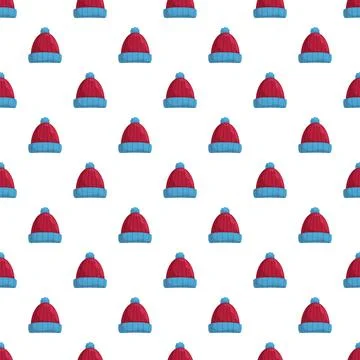 Repeating winter red and blue beanie hats pattern Stock Illustration