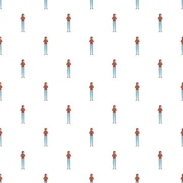 Repeating woman character pattern expressing a contemplative mood 스톡 일러스트