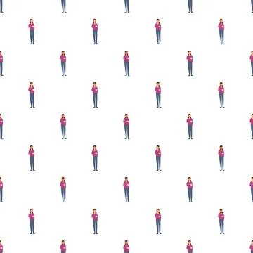 Repeating woman pattern with flat design characters Stock Illustration
