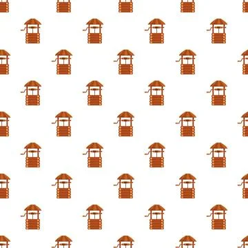 Repeating wooden well pattern on white background Stockillustratie