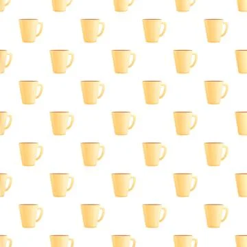 Repeating yellow coffee mugs pattern seamless background Illustrazione stock