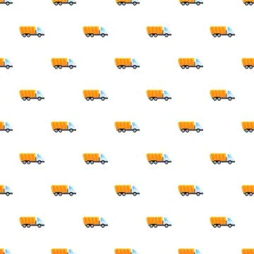 Repeating yellow dump truck pattern on white background Stock Illustration