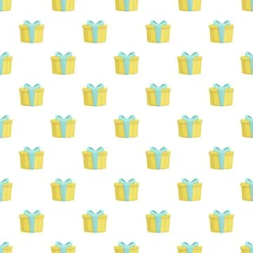 Repeating yellow gift boxes with blue ribbon pattern Stock Illustration