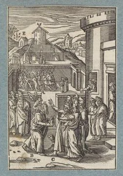 Repentance from Judas. Judas, with devil, gets repentance after he sees Ch... Stock Photos