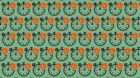 Repetitive Alarm Clock Pattern on Green Background. Stock Footage 325405450